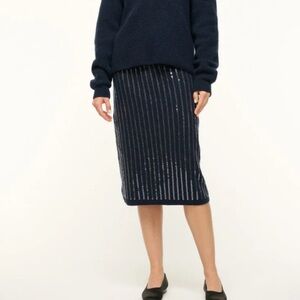 NWT Staud Navy Sequin Stripe Knit Midi Skirt S